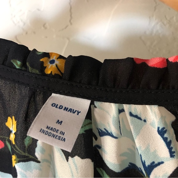 Old Navy|NWT black floral chiffon long sleeve dress,ruffle hem•••Medium - Picture 7 of 11